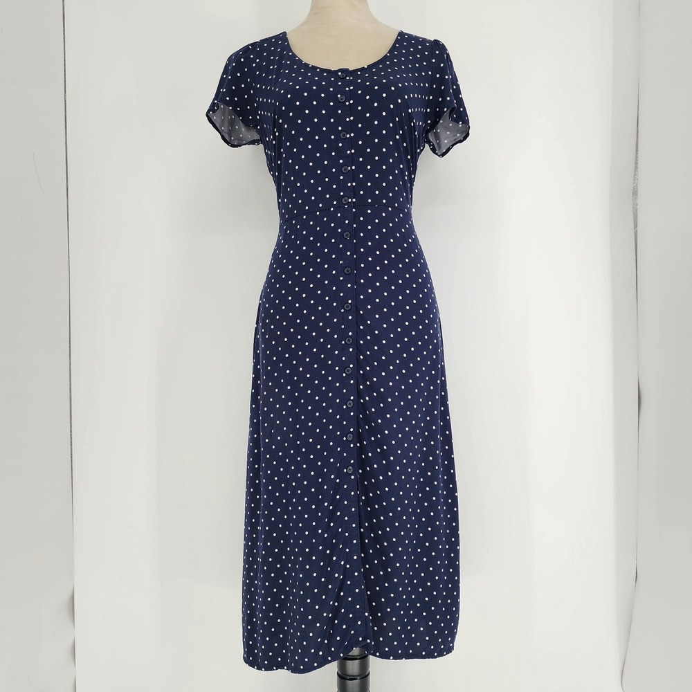 Womens Polka Dot Midi Dress XS Euro Summer Minimalist Classic Timeless Nautical